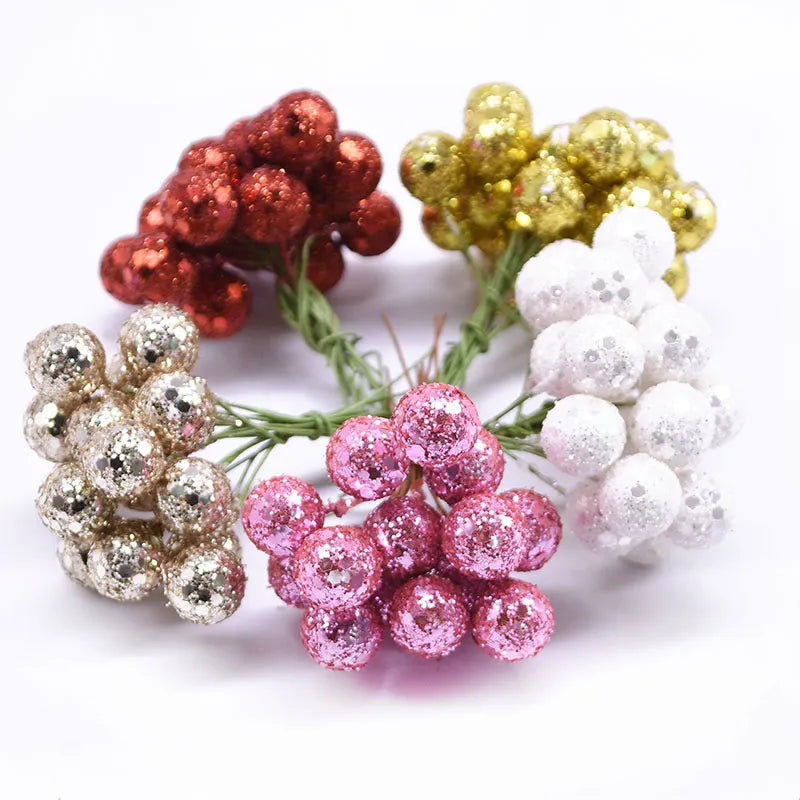 100Pcs 12mm Mini Artificial Flower Fruit Stamens Cherry Christmas Pearl Berries for Wedding DIY Gift Box Decorated Wreaths