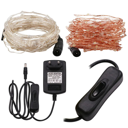 10M/20M/30M LED String Fairy Lights Plug-in Wedding Party Christmas Decor DC 12V 2A Power Adapter UK/EU/US/AU On/Off Switch