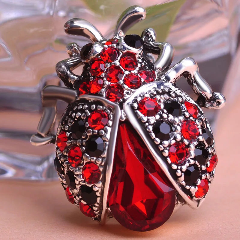 Funmor Silver Color Red Ladybug Women Lovely Insect Scarf Jewelry Clips Pins Rhinestone Crystal Paved Small Cute bijoux broche