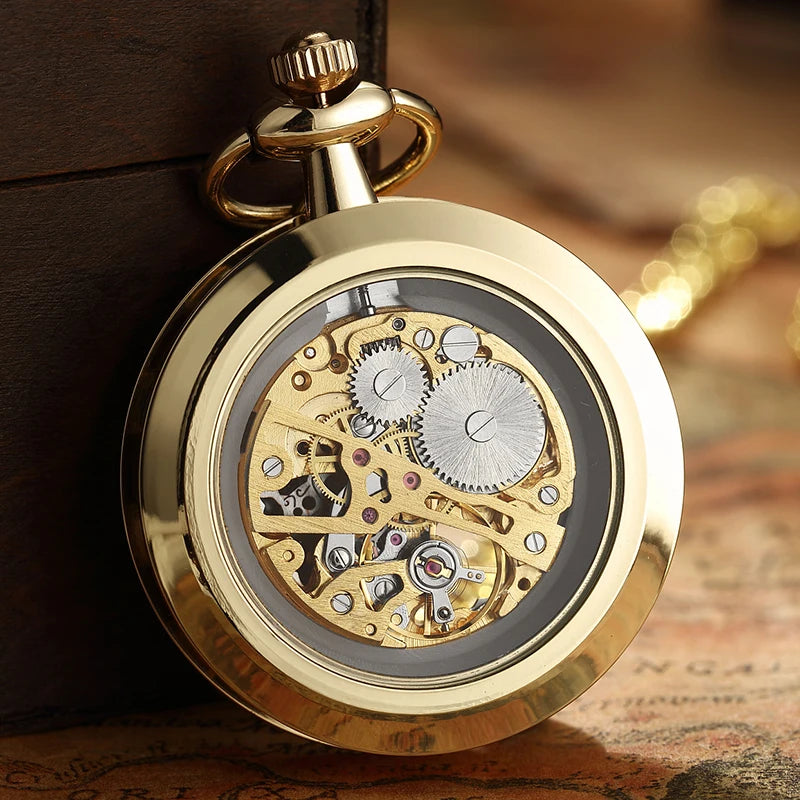 Luxury Antique Skeleton Mechanical Pocket Watch Men Steampunk Mechanical Fob Watches Clock Pendant Hand-winding Relogio De Bolso