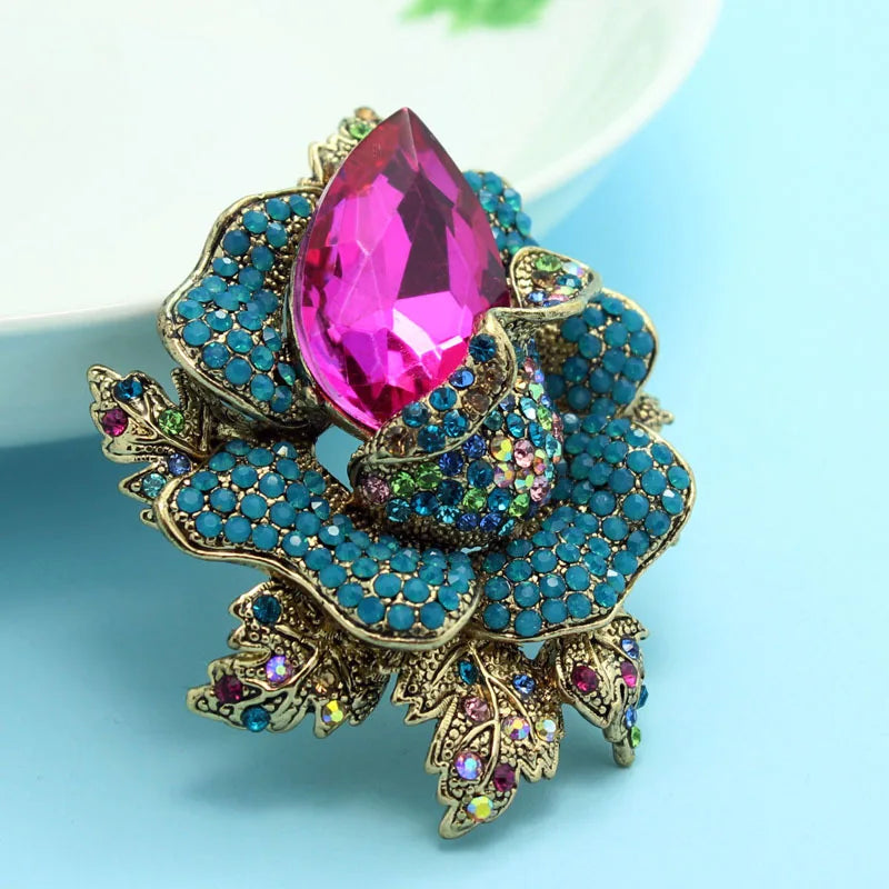 Zlxgirl Blue Pink Flowers Brooches Bouquet Christmas Accessories Beautiful Women Vintage Brooch Pins Bijoux Fashion Hijab Pins