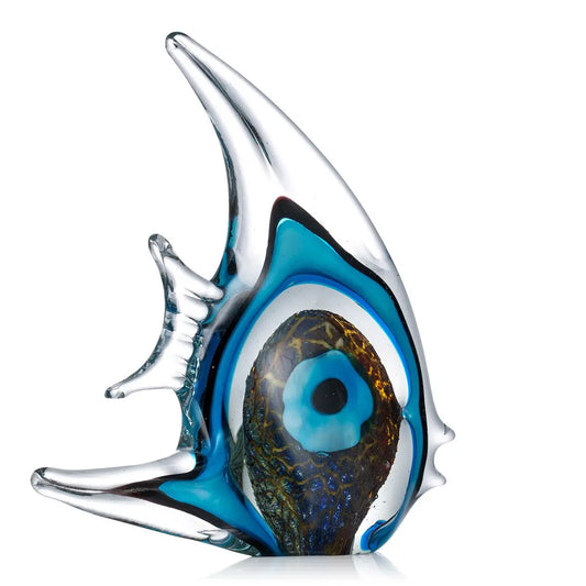 Exquisite Blue Stripe Tropical Fish Sculpture Hand-blown Glass Sculpture Home Decoration Glass Fish Home Interior Decor Craft