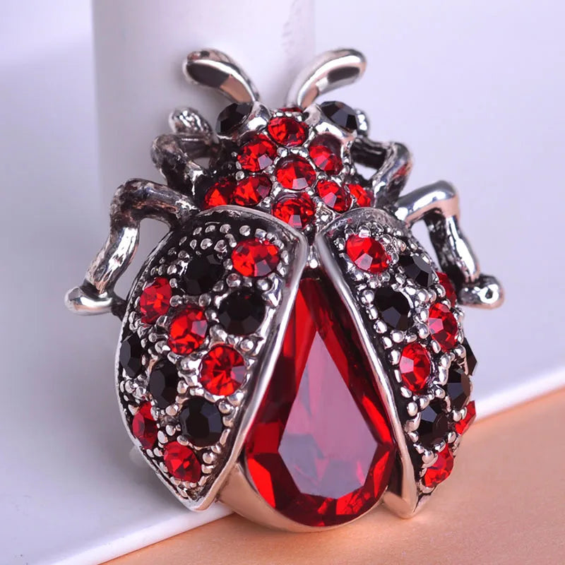 Funmor Silver Color Red Ladybug Women Lovely Insect Scarf Jewelry Clips Pins Rhinestone Crystal Paved Small Cute bijoux broche