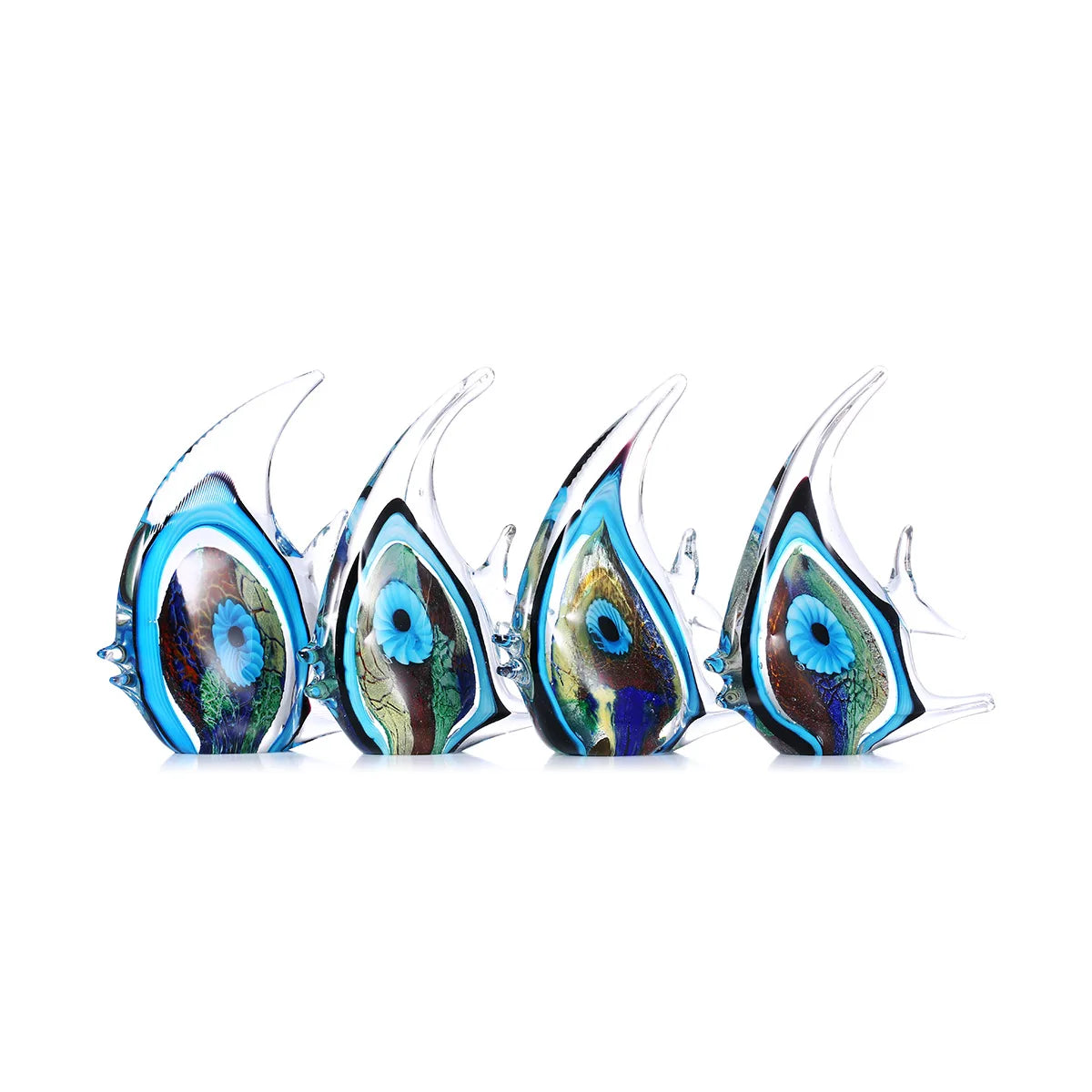 Exquisite Blue Stripe Tropical Fish Sculpture Hand-blown Glass Sculpture Home Decoration Glass Fish Home Interior Decor Craft