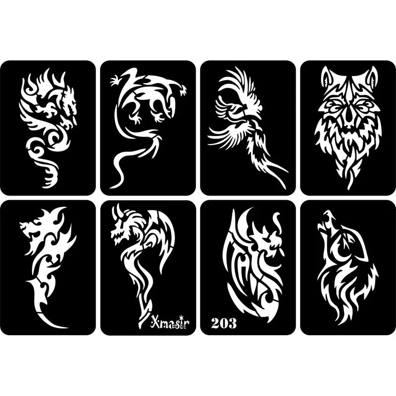 32pcs/lot Airbrush Tattoo Stencil For Man Boy Body Painting Dragon Skull Wolf Eagle Self-Adhesiver Tattoo Sticker Templates