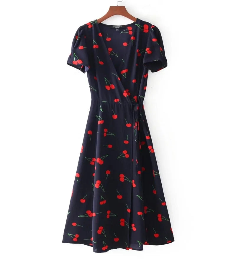 2021 Summer Dress Women Long Beach Dress Floral Print Vintage Casual Wrap Boho Elegant Sexy Sexy Deep V-Neck Slit Party Dresses