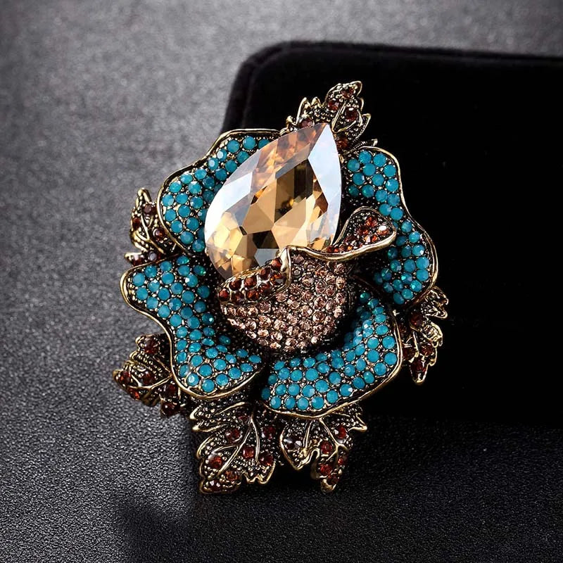 Zlxgirl Blue Pink Flowers Brooches Bouquet Christmas Accessories Beautiful Women Vintage Brooch Pins Bijoux Fashion Hijab Pins