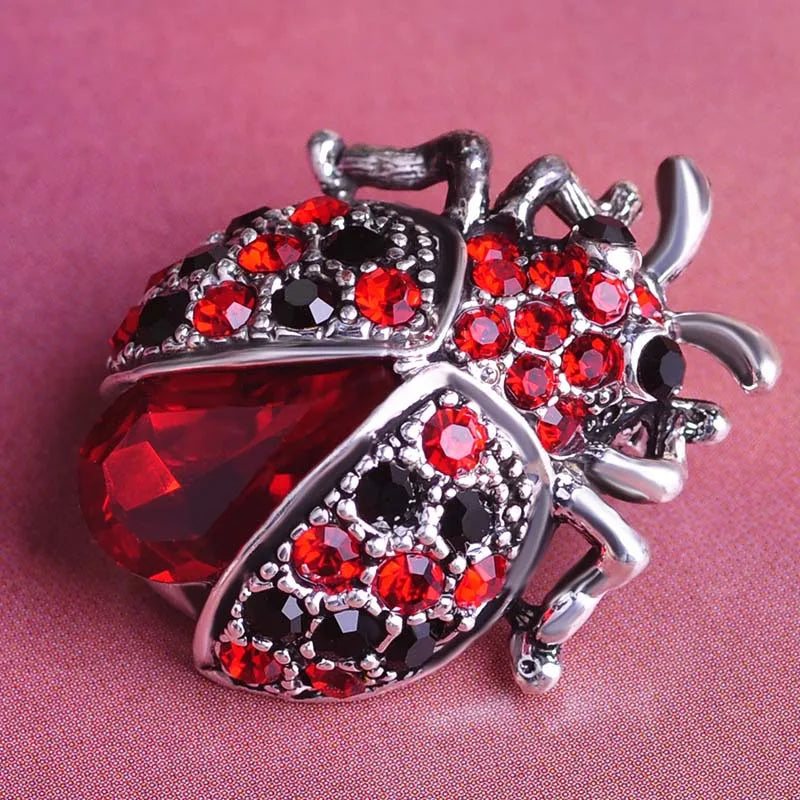 Funmor Silver Color Red Ladybug Women Lovely Insect Scarf Jewelry Clips Pins Rhinestone Crystal Paved Small Cute bijoux broche