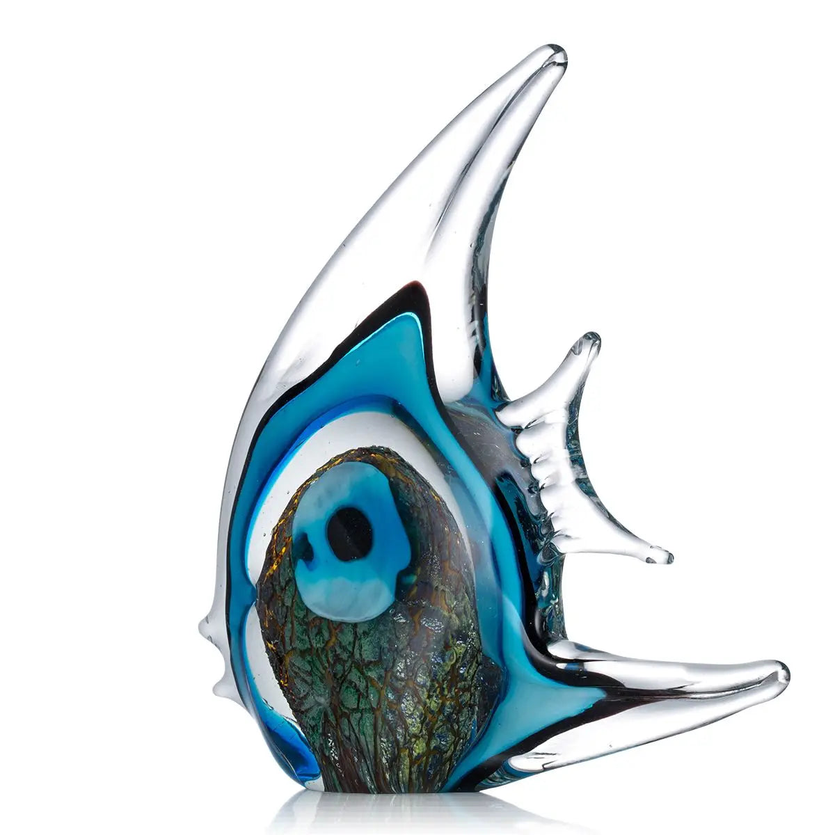 Exquisite Blue Stripe Tropical Fish Sculpture Hand-blown Glass Sculpture Home Decoration Glass Fish Home Interior Decor Craft