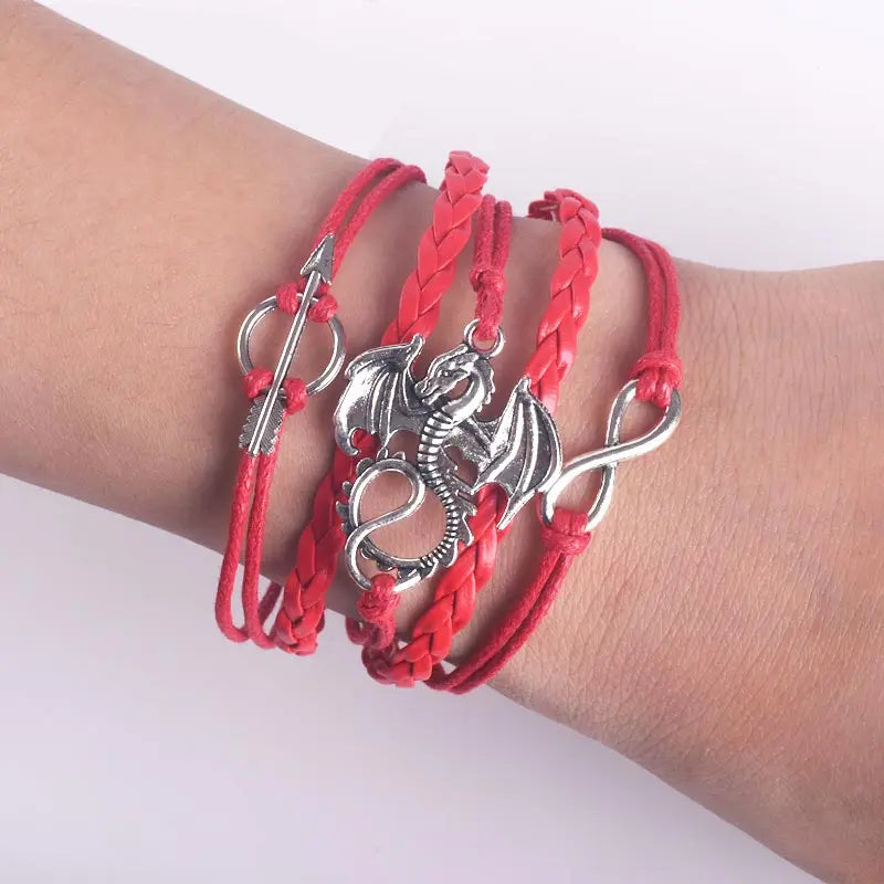 Fashion Men Leather Dragon Bracelet Vintage Punk Antique Silver Plated Dragon Charm for Women