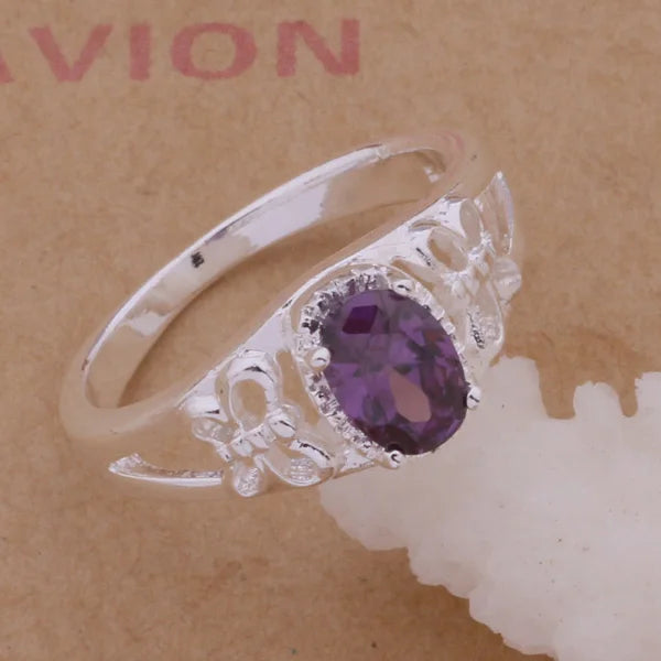 JZ-AR111 Hot Sale Free Shipping Silver Color Jewelry Wholesale Elegant Gorgeous Design Charms Fashion Smart Purple Stone Rings