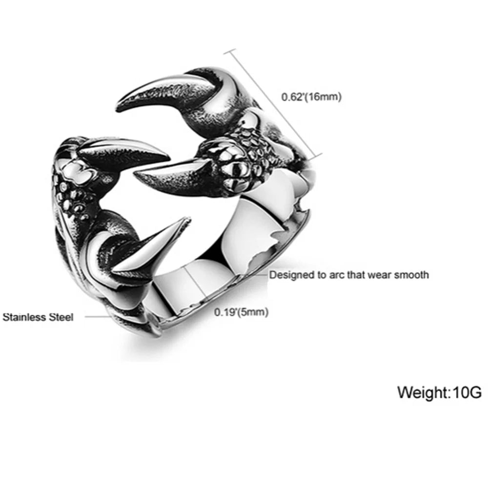 Fashion Accessories Punk Chrome Jewelry Titanium Steel Dragon Claw Heart Party Rings for Men