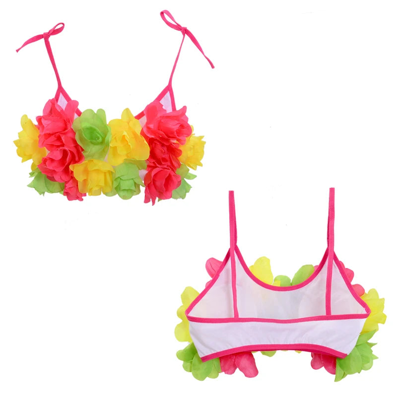 Hawaiian Flower Lei Bra Children Kids Girls Dance Hawaii Bra Tropical Summer Holiday Party Dress Performance Costume Accessories