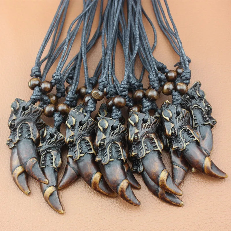 Hot Cool Boy Men's Faux Yak Bone carved Totem Dragon Tooth Pendants Necklaces Amulets Gifts MN278