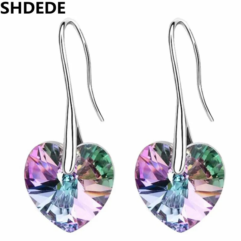 SHDEDE Heart Crystal from Austrian Long Dangle Drop Earrings Jewelry For Female Bijoux Women Gift  *24797