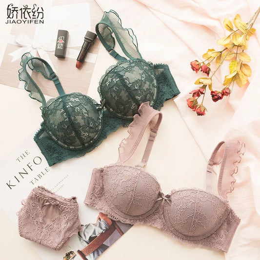 JYF Sexy French Bra Lace Underwear Set Push Up BC Cup Plus Chest Pad Comfortable Embroidery Europe Intimates Bra & Brief Sets