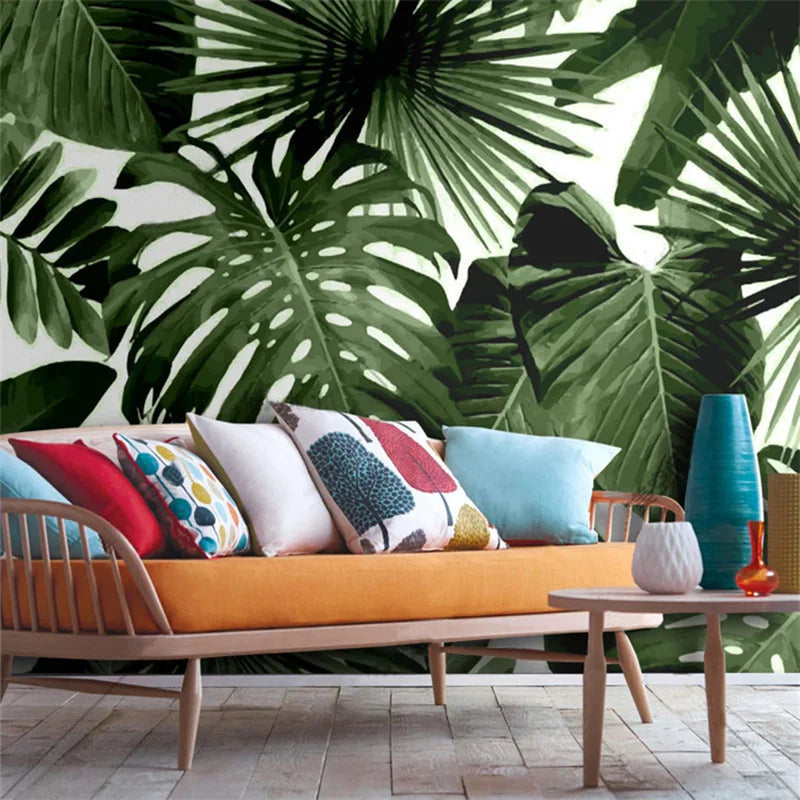 Custom Photo Wallpaper Retro Tropical Rain Forest Palm Banana Leaves 3D Wall Mural Cafe Restaurant Theme Hotel Backdrop Frescoes