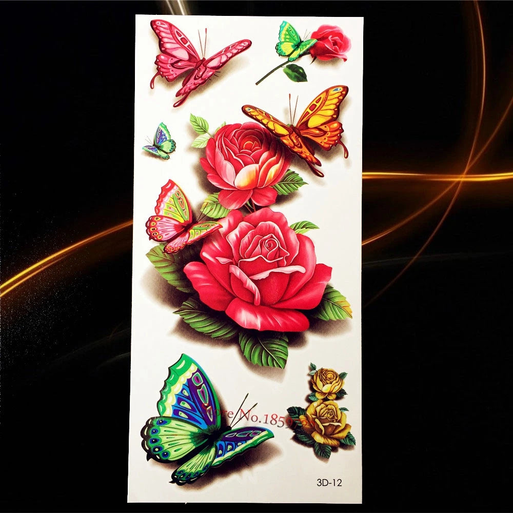 1pc Fashion 3D Butterfly Tattoos Gold Hot Stamping Colorful Butterfly WaterProof Tattoos Cool and Sexy For Woman papillon H3D-30