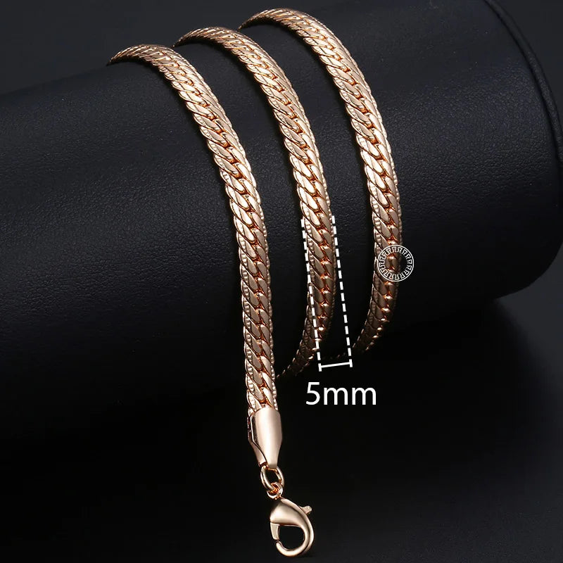 Jewelry Set For Women 585 Rose Gold Color Bracelet Necklace Hammered Herringbone Snake Chain Dropshipping Woman Jewelry KCS02