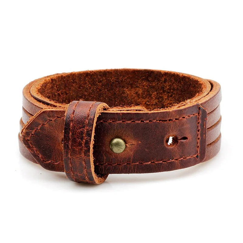 Vintage Punk Genuine Leather Bracelet Bangle for Men Handmade Leather Wristband Steampunk Motorcycle Jewelry Male Braclets 2019