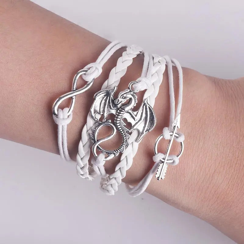 Fashion Men Leather Dragon Bracelet Vintage Punk Antique Silver Plated Dragon Charm for Women