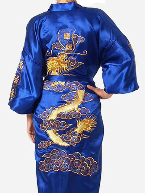 Burgundy Chinese Women's Traditional Silk Satin Robe Embroidery Dragon Kimono Yukata Bath Gown Oversize S M L XL XXL XXXL A135