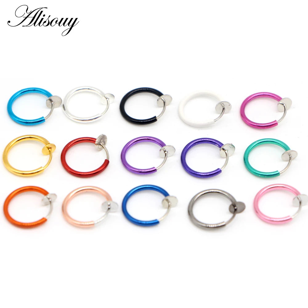 Alisouy 2 PCS Medical Nostril Titanium multi-color Nose Hoop rings clip on nose ring Body Fake Piercing women men body Jewelry