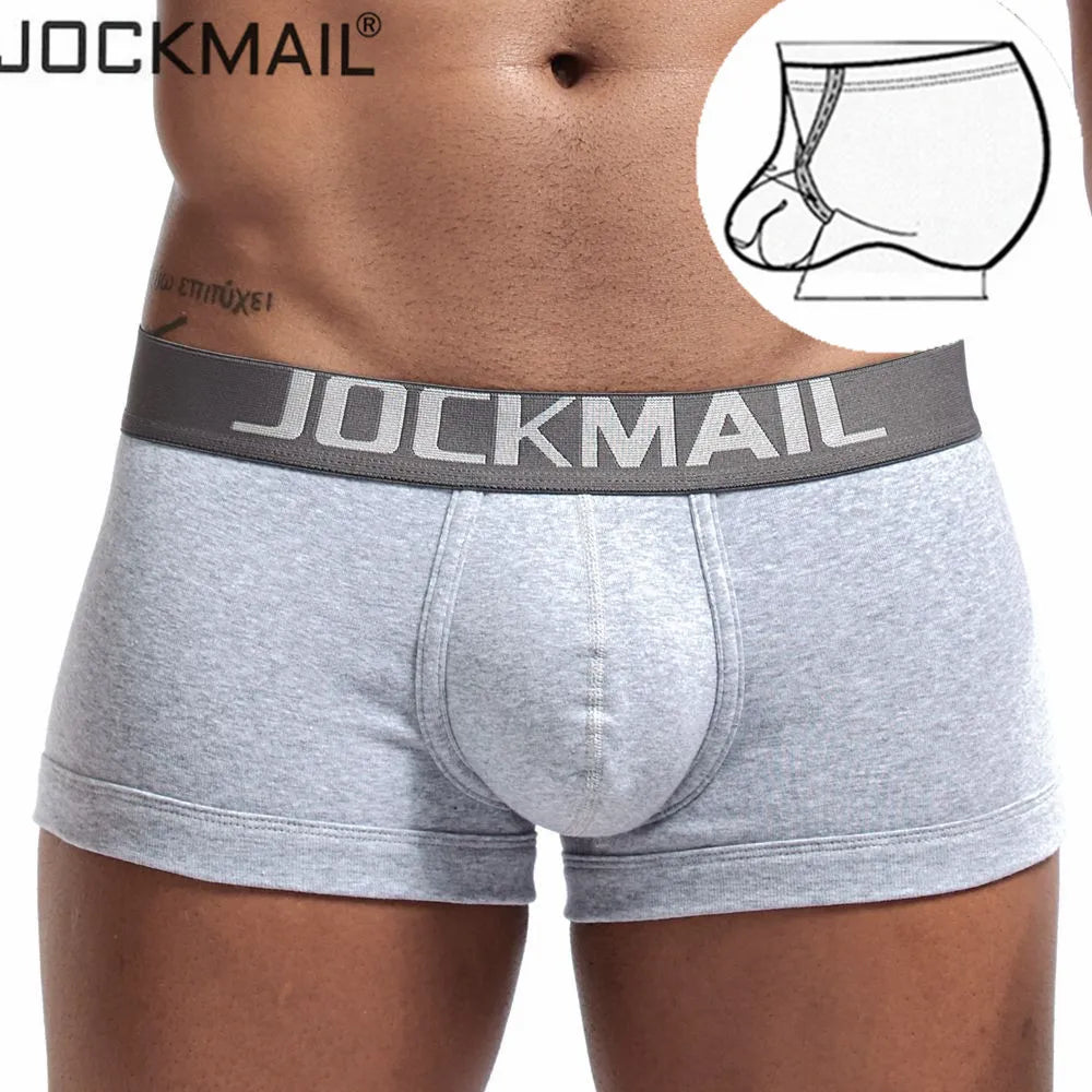 JOCKMAIL Cotton Men Boxer Sexy men underwear U convex Pouch adjustable size Ring cockstraps men trunk Shorts Gay Underwear