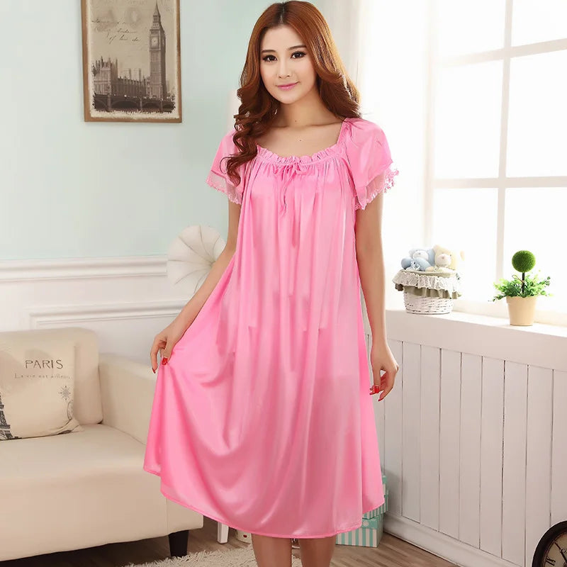 Loose large size nightgowns for women long stlye nightwear nightdress solid silk sleepshirt summer dress sleep tops pijama mujer