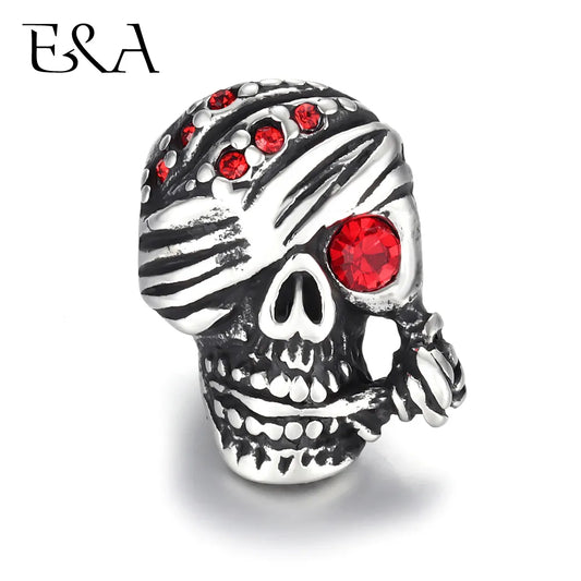 Stainless Steel Beads Skull Large Hole 6mm Slide Charm Pendant DIY Men Bracelet Making Supplies Handmade Stone Jewelry Findings