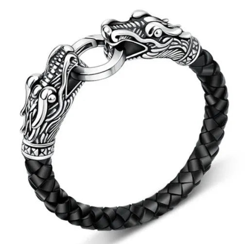 Leather Tibetan silver men bracelet titanium fashion male vintage accessories parataxis dragon bracelet men jewelry