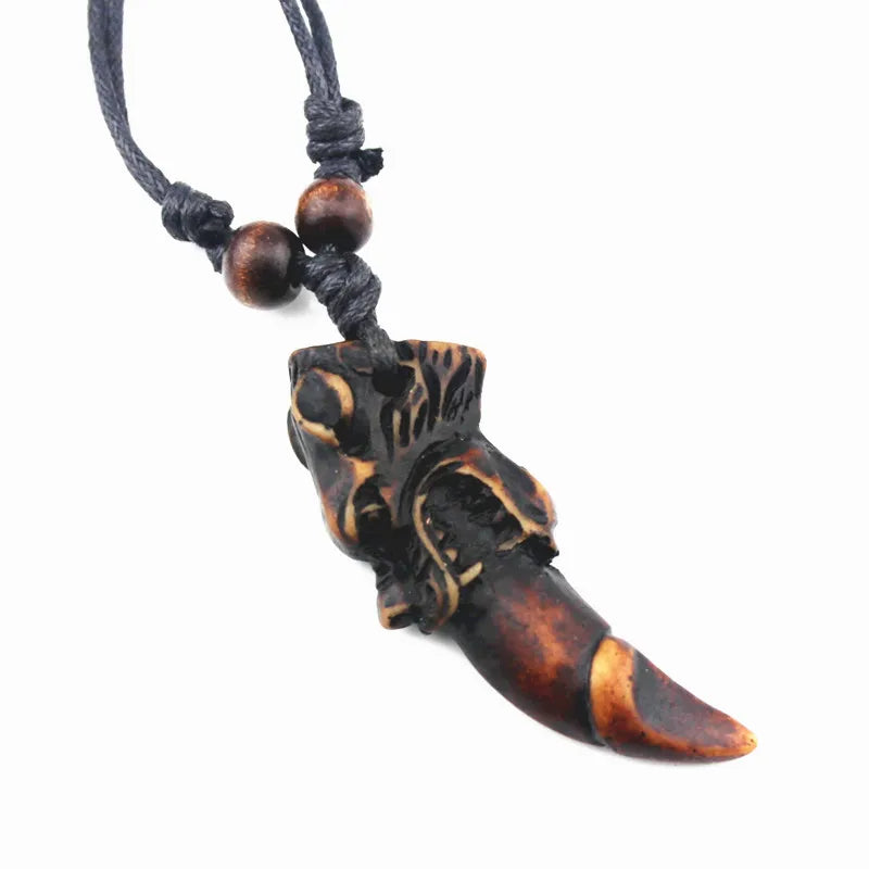 Hot Cool Boy Men's Faux Yak Bone carved Totem Dragon Tooth Pendants Necklaces Amulets Gifts MN278