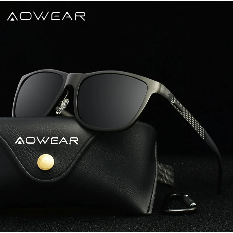 AOWEAR Mens Aluminum Square Polarized Sunglasses Men Luxury Quality Retro Sun Glasses Outdoor Goggles Glasses Lunette De Soleil