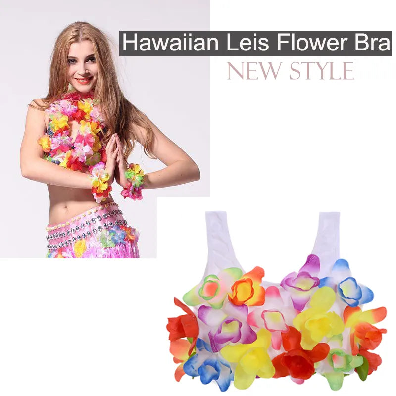 Hawaiian Flower Lei Bra Children Kids Girls Dance Hawaii Bra Tropical Summer Holiday Party Dress Performance Costume Accessories