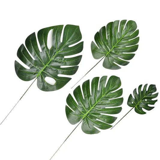 10pcs Fake Faux Artificial Tropical Palm Leaves Green Monstera Leaves for Home Kitchen Party Decorations Handcrafts wedding DIY