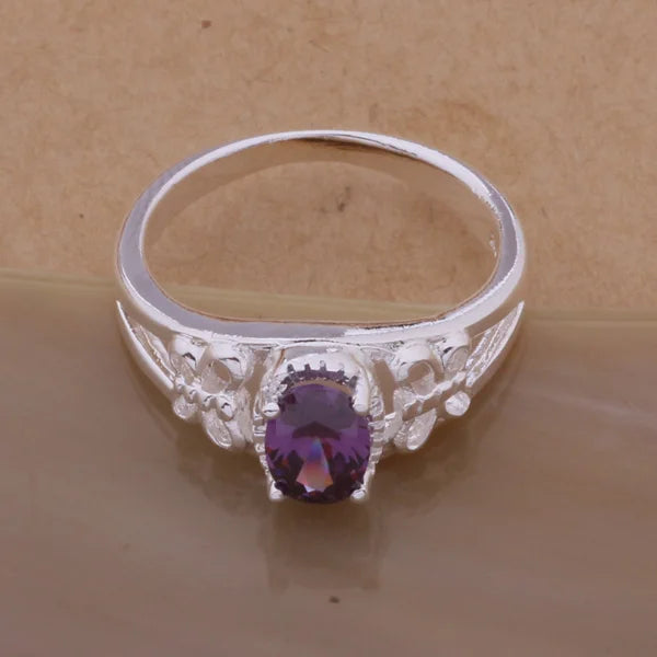 JZ-AR111 Hot Sale Free Shipping Silver Color Jewelry Wholesale Elegant Gorgeous Design Charms Fashion Smart Purple Stone Rings