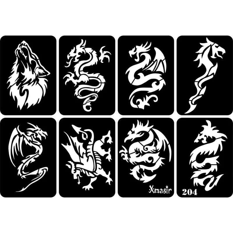 32pcs/lot Airbrush Tattoo Stencil For Man Boy Body Painting Dragon Skull Wolf Eagle Self-Adhesiver Tattoo Sticker Templates