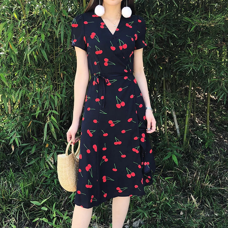 2021 Summer Dress Women Long Beach Dress Floral Print Vintage Casual Wrap Boho Elegant Sexy Sexy Deep V-Neck Slit Party Dresses