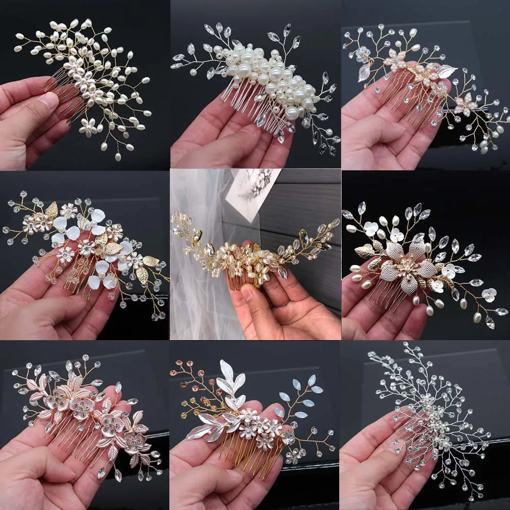 Bridal Hair Accessories Crystal Peals Hair Combs Wedding Hair Clips Accessories Jewelry Handmade Women Hair Ornaments Headpieces