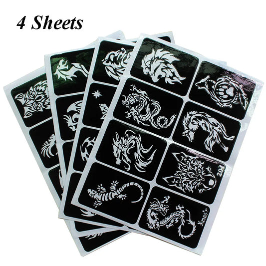 32pcs/lot Airbrush Tattoo Stencil For Man Boy Body Painting Dragon Skull Wolf Eagle Self-Adhesiver Tattoo Sticker Templates