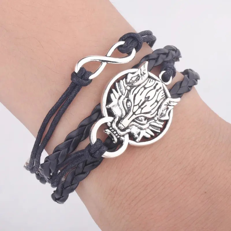 Fashion Men Leather Dragon Bracelet Vintage Punk Antique Silver Plated Dragon Charm for Women