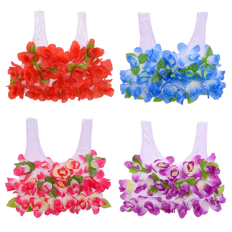 Hawaiian Flower Lei Bra Children Kids Girls Dance Hawaii Bra Tropical Summer Holiday Party Dress Performance Costume Accessories