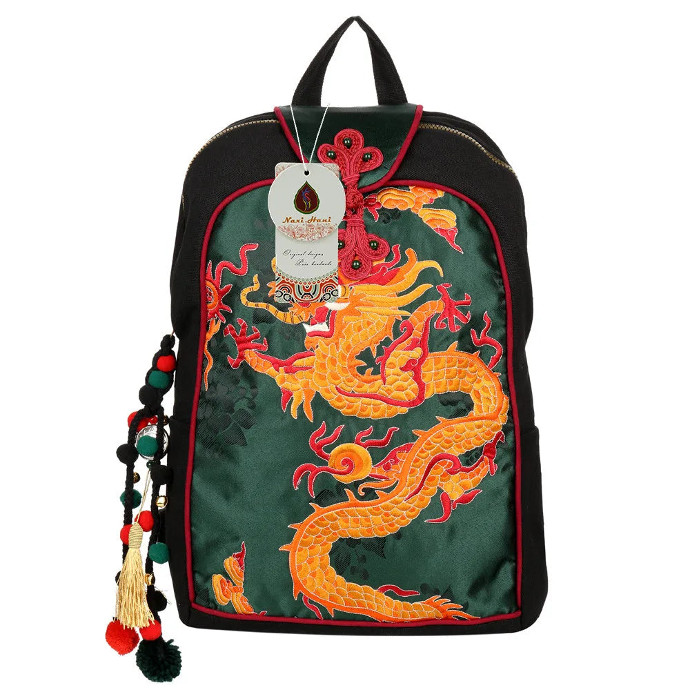 Dragon Embroidery women's shoulder bag Vintage Fashion unisex Backpack Canvas travel Backpack Hot Ethnic backpack