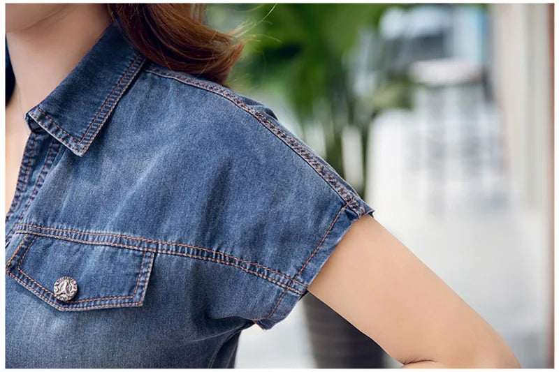 5XL 6XL 2023 Denim Dress Elegant Women Clothing Blue Jeans Shirt Dresses Ladies Office Loose Summer Dress Vestido Femininos Y67