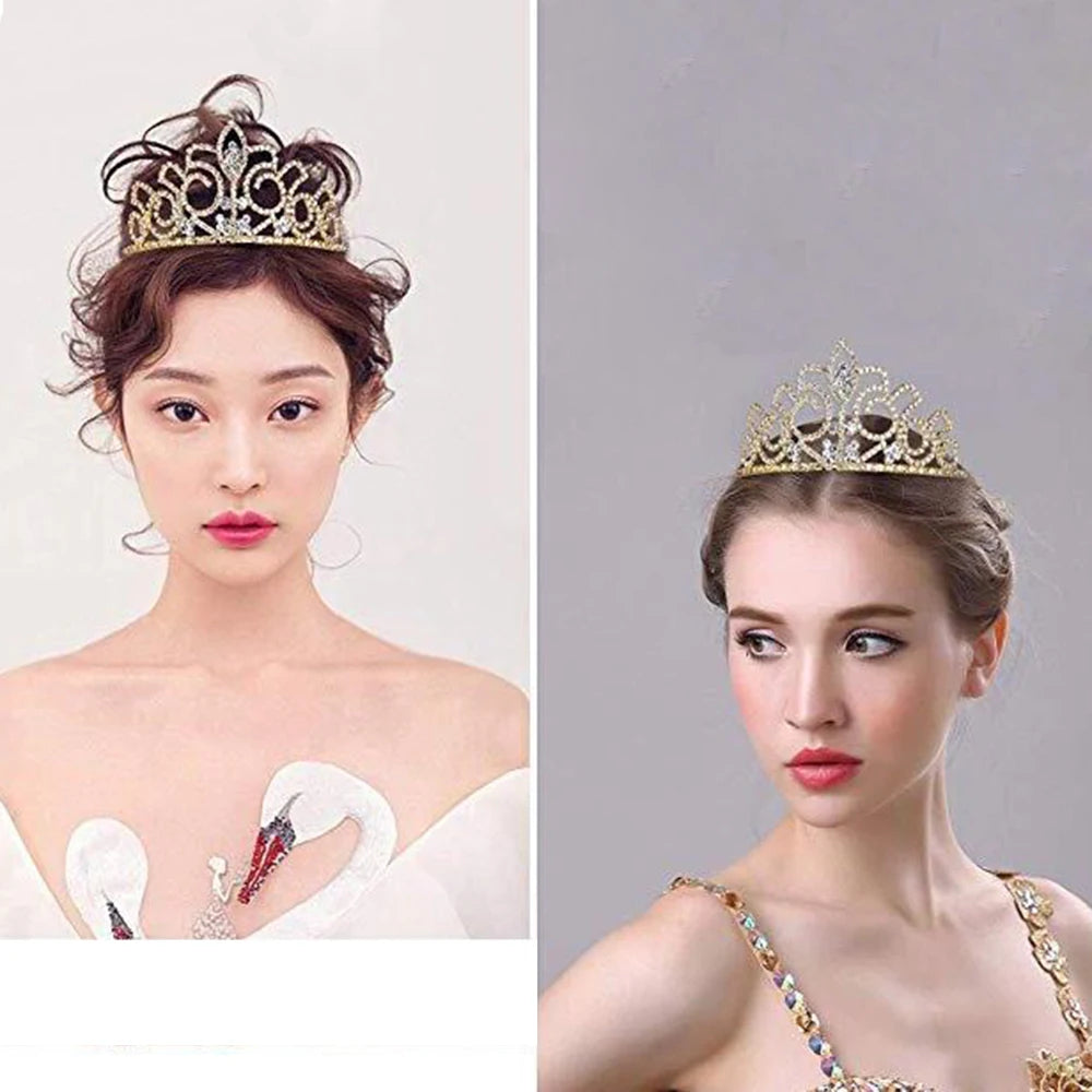 AINAMEISI Crystal Bridal Tiaras and Crowns Princess Gold Tiara Rhinestone Wedding Hair Accessories Birthday Prom Hair Jewelry