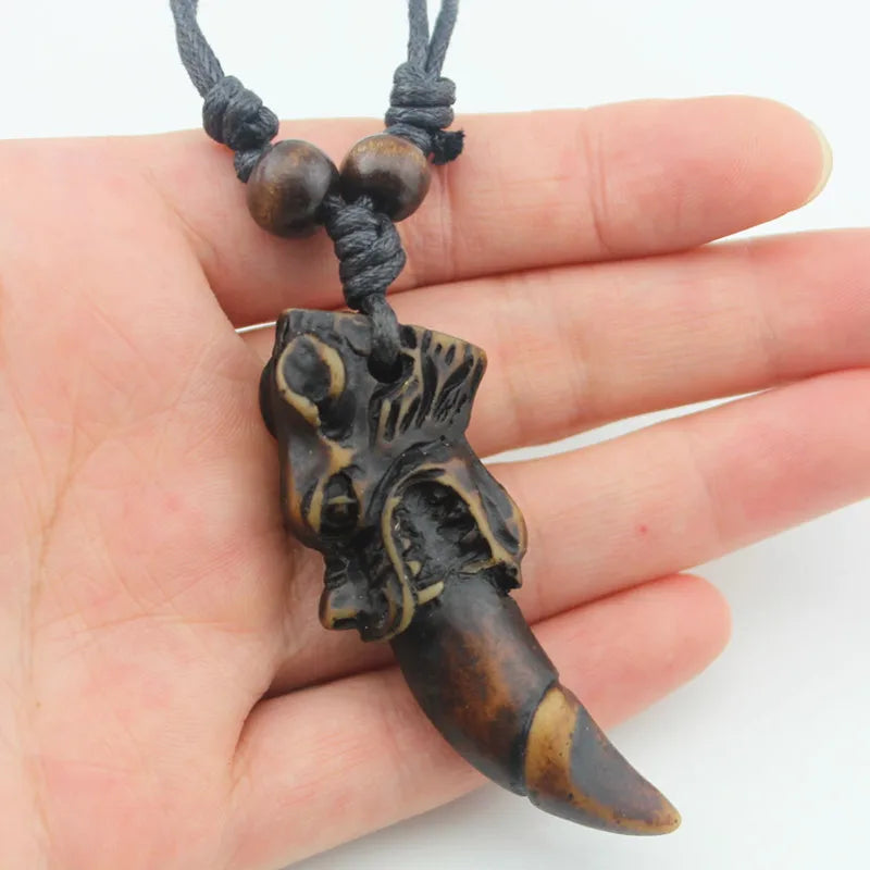 Hot Cool Boy Men's Faux Yak Bone carved Totem Dragon Tooth Pendants Necklaces Amulets Gifts MN278