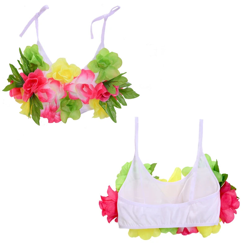 Hawaiian Flower Lei Bra Children Kids Girls Dance Hawaii Bra Tropical Summer Holiday Party Dress Performance Costume Accessories