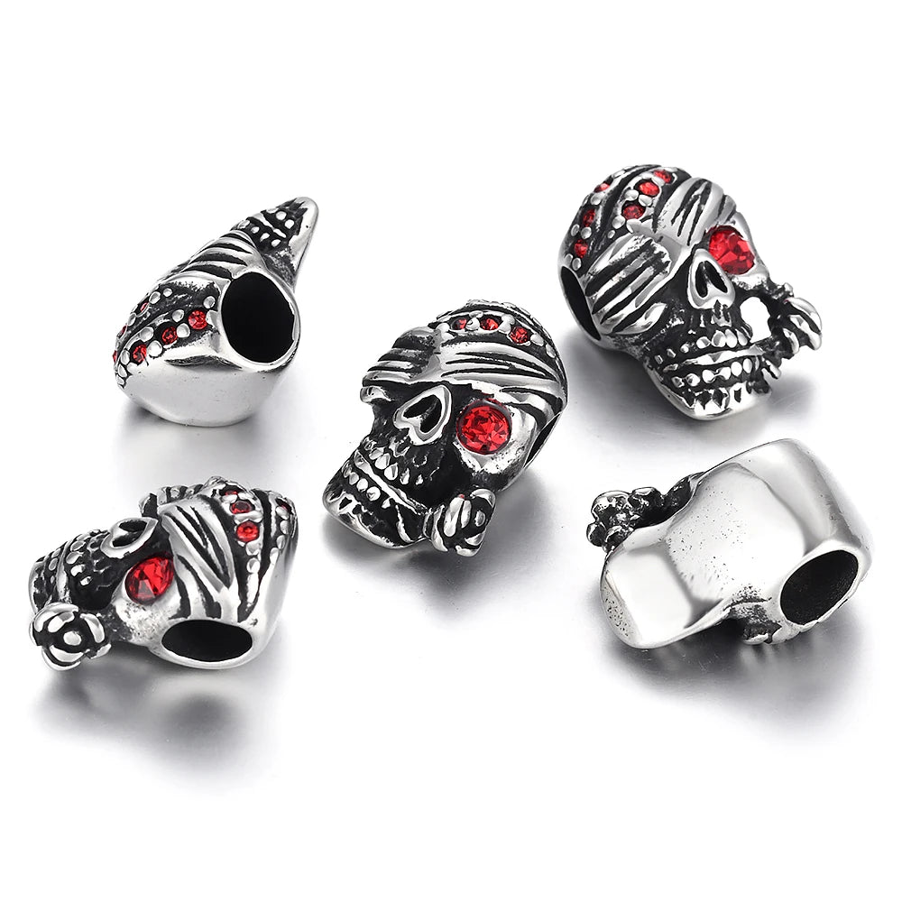 Stainless Steel Beads Skull Large Hole 6mm Slide Charm Pendant DIY Men Bracelet Making Supplies Handmade Stone Jewelry Findings