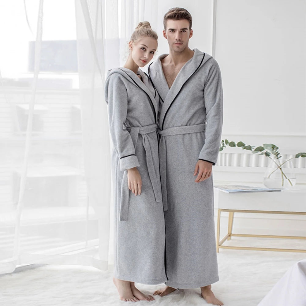 Women and Men Plush Fleece Ultra Long Floor Length Hooded Bathrobe Robes Sleepwear Plus Size Nightgown Dressing Gown Lounge wear