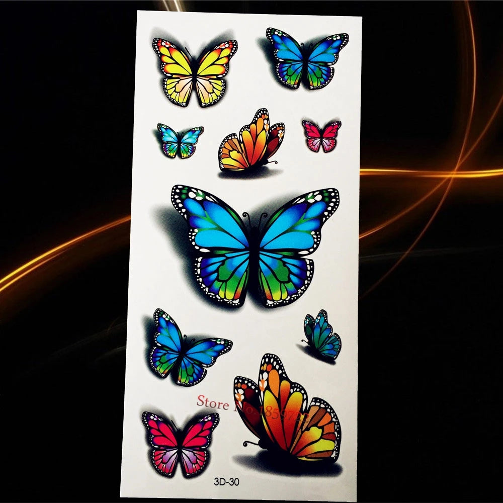 1PC Rose Purple Butterfly 3D Waterproof Temporary Tattoo Sticker Body Art H3D-27 Rose Purple For Kids Women Children papillon